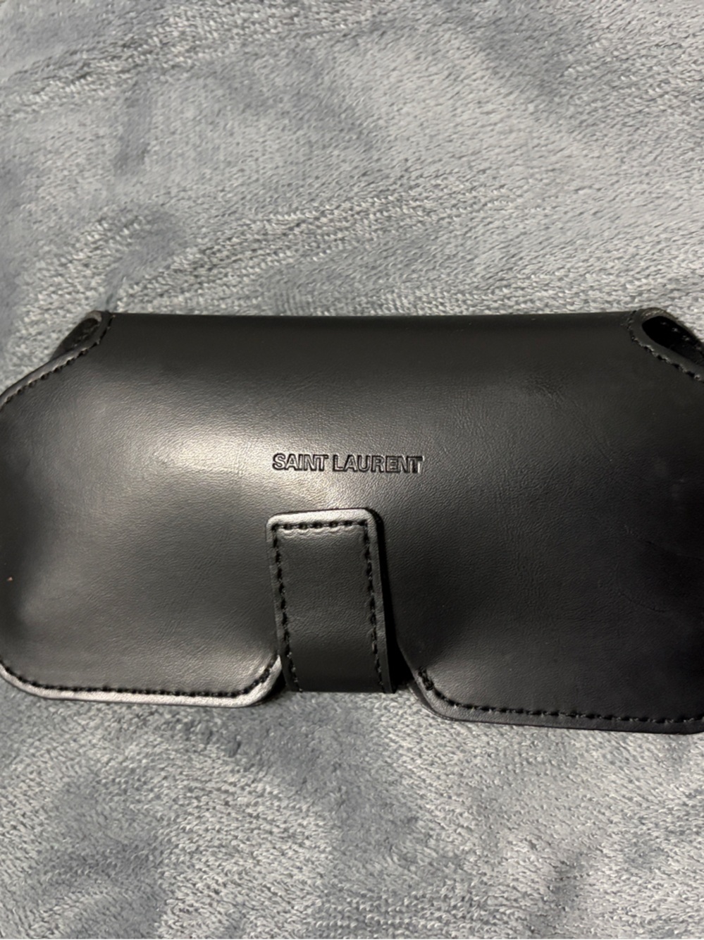 Saint Laurent Black Leather Magnetic Strap Phone Sleeve